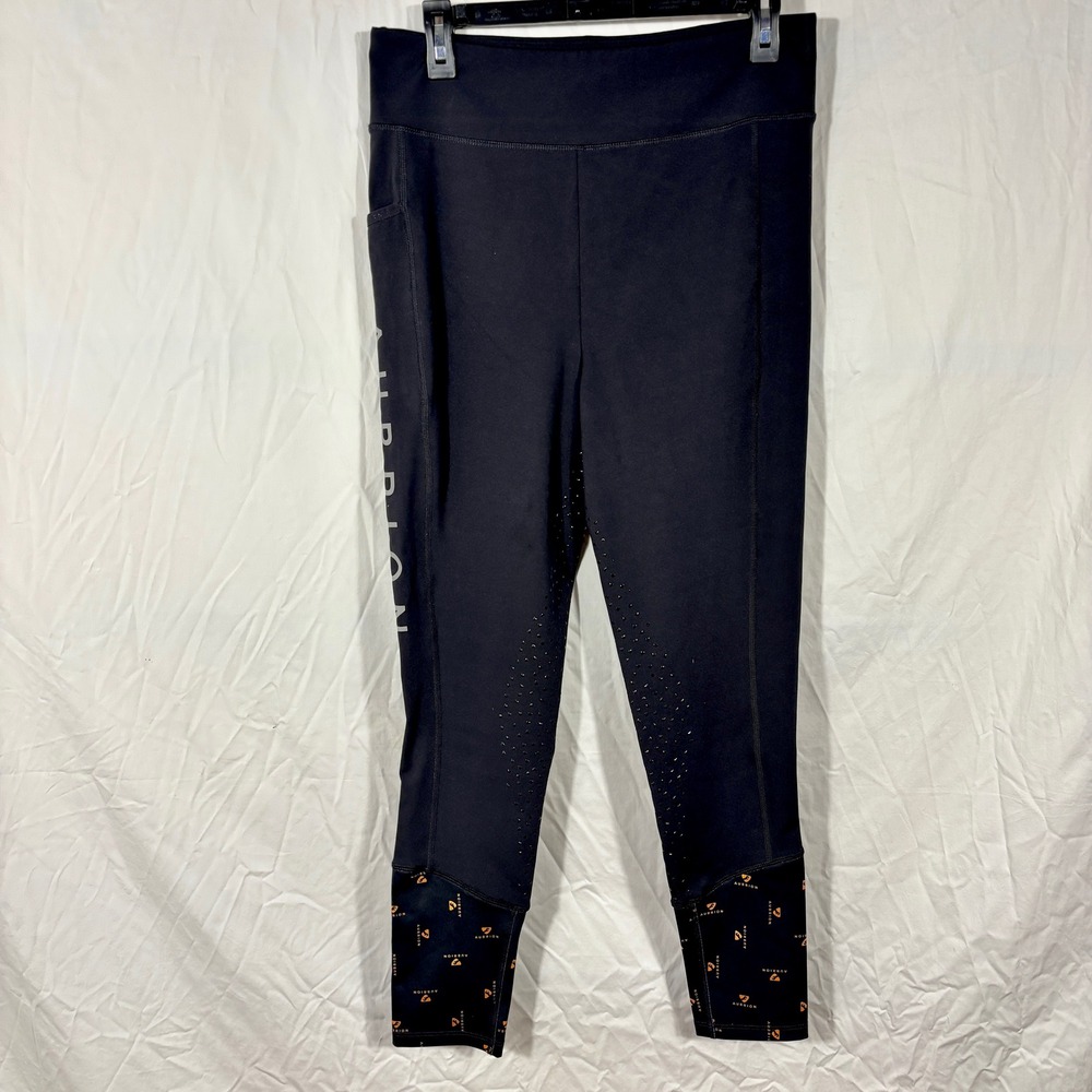 Shires Aubrion Women's Porter Winter Knee Patch Riding Tights Black Equestrian